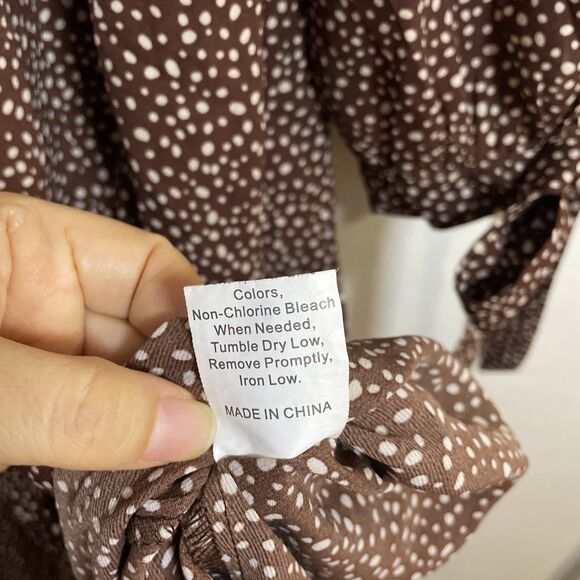 Women's Dalmatian Print Split Thigh Dress Brown and Dot White Size M - Picture 11 of 13